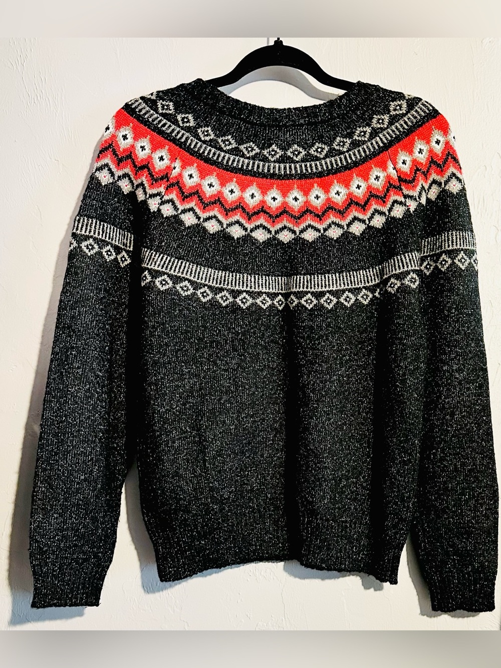 Weatherproof Vintage Ladies' Fair Isle Cabin Core Holiday Sparkle Knit Sweater,S